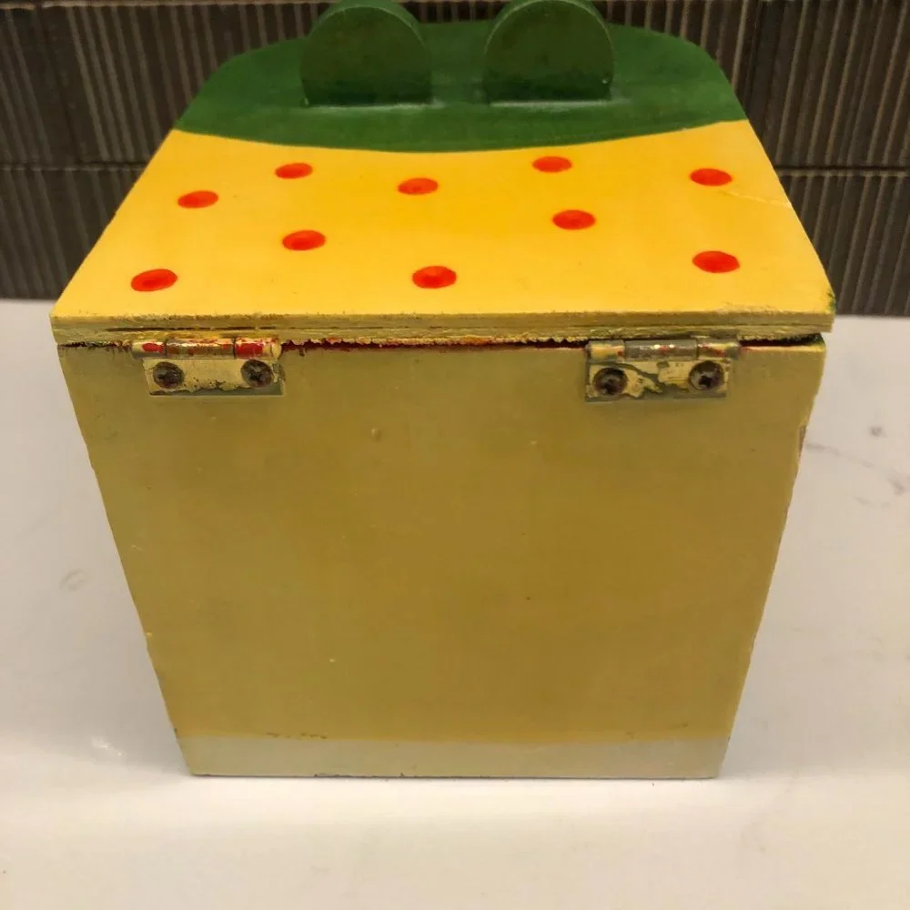 Vintage Painted Wood Frog Box